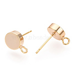 Brass Stud Earring Findings, with Vertical Loops, Flat Round, Real 18K Gold Plated, 11.5x8mm, Hole: 2mm, Pin: 12x0.8mm(KK-WH0065-09D-G)