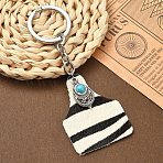 Cowhide Leather & Alloy Keychain, with Alloy Rings, Old Lace, 10.6cm, Pendant: 24~52mm(KEYC-YW00093-03)