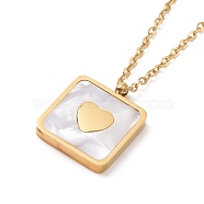 Synthetic Shell Square with Heart Pendant Necklace, Ion Plating(IP) 304 Stainless Steel Jewelry for Women, Golden, 16.14 inch(41cm)(NJEW-A004-21G)