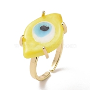 Lampwork Oval with Evil Eye Open Cuff Ring, Real 18K Gold Plated Brass Lucky Jewelry for Women, Lead Free & Cadmium Free, Yellow, US Size 6 1/4(16.7mm)(RJEW-I086-13G-06)