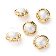 Shell Pearl Beads, with Golden Plated Brass Findings, Oval, White, 18~20x19~20x12~13mm, Hole: 0.8mm(PEAR-G008-11G)