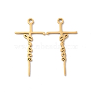 Ion Plating(IP) 304 Stainless Steel Pendants, Laser Cut, Cross with Word Grace Charm, Real 18K Gold Plated, 39x20x1mm, Hole: 2.5mm(STAS-H212-04G)