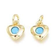 Brass Charms, with Synthetic Turquoise inside and Jump Ring, Long-Lasting Plated, Heart, Real 18K Gold Plated, 7x6.5x2mm, Jump Ring: 4x0.7mm, Inner Diameter: 2.6mm(ZIRC-L076-056G)
