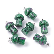 Natural Ruby in Zoisite Pendants, with Platinum Tone Brass Findings, Mushroom , 25x14mm, Hole: 2.4mm(G-M380-B06-P)
