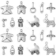 100Pcs 10 Styles Tibetan Style Alloy Charms, Antique Silver, Baby Style Charms, Clothes/Dog/Shoes/Baby Carriage Charms, Antique Silver, 7~23x6~20.5x1~4mm, Hole: 1~2.2mm, 10pcs/style(TIBEP-CJ0002-65)