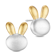 SHEGRACE Cute Design 925 Sterling Silver Bunny Ear Studs, with 18K Gold Plated, Rabbit Head, Mixed Color, 11x9mm(JE261A)