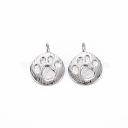 Brass Charms, Nickel Free, Polygon with Dog Paw Prints, Real Platinum Plated, 15x11x1mm, Hole: 1.5mm(KK-S356-735)