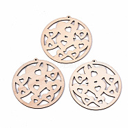 Undyed Natural Hollow Wooden Big Pendants, Laser Cut Shapes, Donut with Heart, Antique White, 61.5x59.5x2mm, Hole: 1.8mm(WOOD-N007-097)