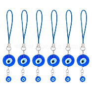 Flat Round Handmade Evil Eye Lampwork Pendant Decoration, with Nylon Mobile Phone Strap, for Car Hanging Accessories, Blue, 103mm, 6pcs/set(HJEW-AB00134)