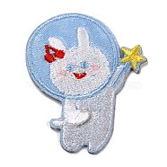 Computerized Embroidery Cloth Self Adhesive Patches, Stick On Patch, Costume Accessories, Appliques, Rabbit with Star, Light Blue, 41.5x34x1.5mm(DIY-G031-04A)