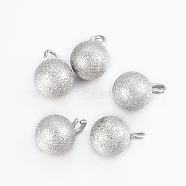 201 Stainless Steel Charms, Textured, Frosted, Round, Stainless Steel Color, 9x6mm, Hole: 2mm(STAS-H394-13P)