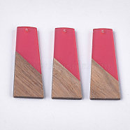 Resin & Walnut Wood Pendants, Trapezoid, Hot Pink, 49~49.5x19~19.5x3.5mm, Hole: 2mm(RESI-S358-83C)