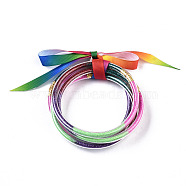 PVC Plastic Buddhist Bangle Sets, Jelly Bangles, with Glitter Powder and Polyester Ribbon, Colorful, 2-1/2 inch(6.5cm), 5pcs/set(BJEW-T008-14)
