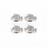 Tibetan Style Alloy Beads, Cadmium Free & Lead Free, Large Hole Beads, Fish, Antique Silver, 9.5x15x8.5mm, Hole: 4.5mm, about 345pcs/1000g(TIBE-S320-221AS)