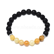 Natural Topaz Jade Beads Stretch Bracelets, with Synthetic Lava Rock Beads and Alloy Beads, Round, Inner Diameter: 2-1/8 inch(5.5cm), Beads: 8.5mm(BJEW-R309-02-A04)