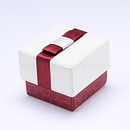 Rectangle Cardboard Ring Boxes with Black Velvet inside & Bowknot, White, 5x5x3.6cm(X-CBOX-N006-02)