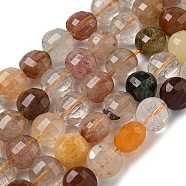 Natural Rutilated Quartz Beads Strands, Faceted, Flat Round, 10.5x7.5mm, Hole: 0.9mm, about 41pcs/strand, 16.02''(40.7cm)(G-B099-B01-01)