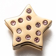 304 Stainless Steel Slide Charms, with Rhinestone, Star, Light Amethyst, Golden, 12x12x3.5mm, Hole: 8x1.5mm(STAS-P270-26G-02)