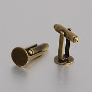Brass Cuff Button, Cufflink Finding Cabochon Settings for Apparel Accessories, Nickel Free, Antique Bronze, 25x10mm, Tray: 10mm(KK-J184-31AB-NF)