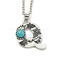 Letter A~Z Antique Silver Plated Alloy with Synthetic Turquoise Pendant Necklaces, with Iron Cable Chains, Letter Q, 18.70 inch(475mm), Letter Q: 26x22mm(NJEW-G080-01Q)