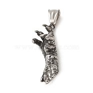 304 Stainless Steel Pendants, Animal Claw Charm, Antique Silver, 41.5x16.5x16.5mm, Hole: 8.5x4mm(STAS-U001-08AS)