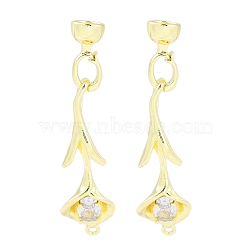 Brass Pave Clear Cubic Zirconia Fold Over Clasps, Calla lily, Real 14K Gold Plated, 50mm(KK-F875-11G)