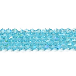 Transparent Electroplate Glass Beads Strands, AB Color Plated, Faceted, Bicone, Light Sky Blue, 3.5~3.8mm, about 113~115pcs/strand, 36~36.5cm(GLAA-F029-3mm-D20)