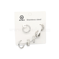 3 Pair 3 Style Titanium Steel Thick Hoop Earrings for Women, Stainless Steel Color, 2.5~4mm, 1 Pair/style(AJEW-PW0005-32P)