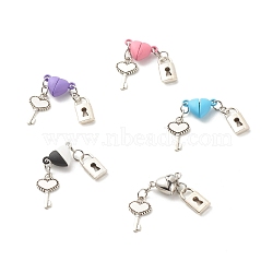 Heart Alloy Magnetic Clasps with Loops, with 304 Stainless Steel Jump Rings and Alloy Pendant, Key & Lock, Mixed Color, 55mm(FIND-JF00094)