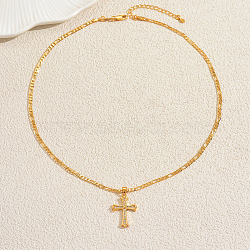 Elegant Brass Micro Pave Clear Cubic Zirconia Cross Pendant Necklaces for Daily Casual and Streetwear Wear, Golden, 17.72 inch(45cm)(CD4943)