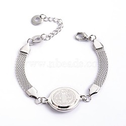 Flat Round with Human 201 Stainless Steel Link Bracelets with 304 Stainless Steel Chain, with Lobster Claw Clasps, Stainless Steel Color, 6-1/4 inch(160mm), 7~8.5mm(BJEW-O108-02P)