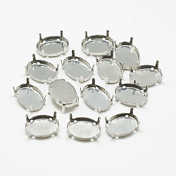 201 Stainless Steel Sew on Prong Settings, Claw Settings for Pointed Back Rhinestone, Oval, Stainless Steel Color, Tray: 13x9mm, 14x9.5x5mm, Hole: 1mm(STAS-T032-03-10x14mm)