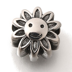 304 Stainless Steel European Beads, Large Hole Beads, Flower, Antique Silver, 12x8.5mm, Hole: 4mm(STAS-G350-03AS)