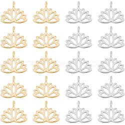 SUPERFINDINGS 20Pcs 2 Colors Brass Charms, Lotus Flower, Platinum & Golden, 10.5x12.5x1mm, Hole: 1.8mm, 10pcs/color(KK-FH0002-18)