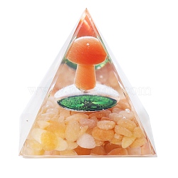 Orgonite Pyramid Resin Energy Generators, Reiki Cat Eye & Natural Sunstone Mushroom Inside for Home Office Desk Decoration, 50x50mm(PW-WG49094-03)