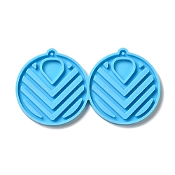 DIY Hollow-out Flat Round Pendant Silicone Molds, Resin Casting Molds, for UV Resin & Epoxy Resin Jewelry Making, Deep Sky Blue, 53.5x99.5x4mm, Hole: 2mm, Inner Diameter: 50.5x47mm(DIY-I099-37)
