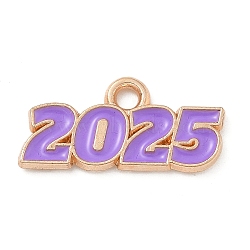 Alloy Enamel Pendants, Light Gold, Cadmium Free & Lead Free, Number 2025 Charm, Medium Purple, 9x18x1.5mm, Hole: 1.8mm(ENAM-A008-13KCG-02)