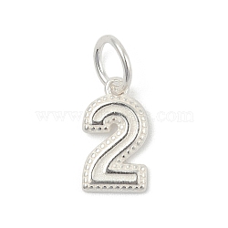 Number Series 925 Sterling Silver Charms, with 925 Stamp & Jump Rings, Silver Color Plated, Two, 11x6.5x1.5mm, Hole: 3.5mm(STER-Q002-01C)