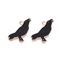 Halloween Theme Alloy Enamel Pendants, Cadmium Free & Lead Free, Light Gold, Bird, 21.5x17x1.5mm, Hole: 1.8mm(PALLOY-N176-46-RS)