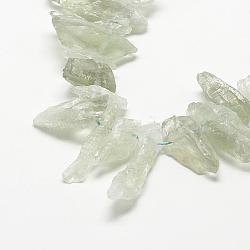 Natural Green Quartz Beads Strands, Top Drilled Beads, Rectangle, 17~40x5~15x5~15mm, Hole: 2mm, about 60pcs/strand, 15.7 inch(G-R420-01)