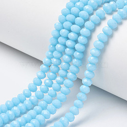 Opaque Solid Color Glass Beads Strands, Faceted, Rondelle, Cyan, 8x6mm, Hole: 1mm, about 72pcs/strand, 16.14 inch(41cm)(X-EGLA-A034-P8mm-D08)