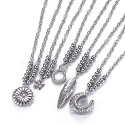 304 Stainless Steel Pendant Necklaces, with Lobster Claw Clasps, Mixed Shape, Stainless Steel Color, 18.1 inch(46cm), Pendants: 20~65x12.5~35.5x3~14mm(NJEW-O113-04P)