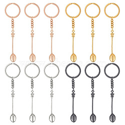 12Pcs 4 Colors Alloy Mini Crown Spoon Pendant Keychain, with Iron Ring, Mixed Color, 9.6cm, 3pcs/color(KEYC-HY0001-15)