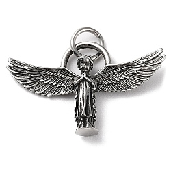 Ion Plating(IP) 304 Stainless Steel Pendants, with Jump Ring, Praying Angel Charm, Antique Silver, 28x44.5x7mm, Hole: 6.8mm(STAS-D067-07AS)