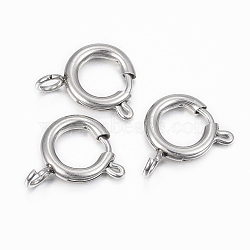 304 Stainless Steel Smooth Surface Spring Ring Clasps, Stainless Steel Color, 14x10x2mm, Hole: 2.5mm(STAS-H396-C-02P)