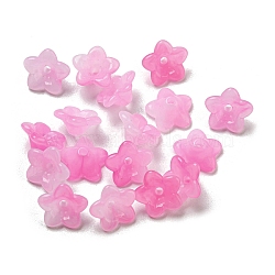 Two-tone Opaque Acrylic Bead Caps, 5-Petal Flower, Hot Pink, 9x4.5mm, Hole: 1.4mm(OACR-G034-07D)