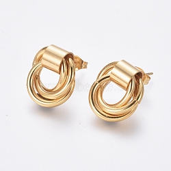 304 Stainless Steel Stud Earrings, Hypoallergenic Earrings, with Ear Nuts, Golden, 16.5x16mm, Pin: 0.8mm, 6pairs/card(EJEW-L241-03G)