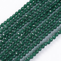 Glass Beads Strands, Faceted, Round, Green, 2x2mm, Hole: 0.4mm, about 193~197pcs/strand, 14.17 inch~15.51 inch(36~39.4cm)(EGLA-E057-02B-18)