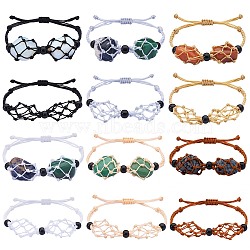 Adjustable Braided Nylon Cord Macrame Pouch Bracelet Making, with Glass Beads, Mixed Color, Inner Diameter: 1-7/8~3-1/4 inch(4.7~8.4cm), 6 colors, 2pc/color, 12pcs/set(AJEW-SW00013-18)