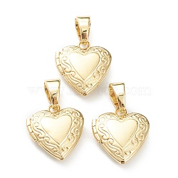 Brass Locket Pendants, Photo Frame Pendants for Necklaces, Long-Lasting Plated, Heart, Real 18K Gold Plated, 15x13x4.5mm, Hole: 5.5x4mm, 8x7mm Inner Diameter(KK-P199-15G)